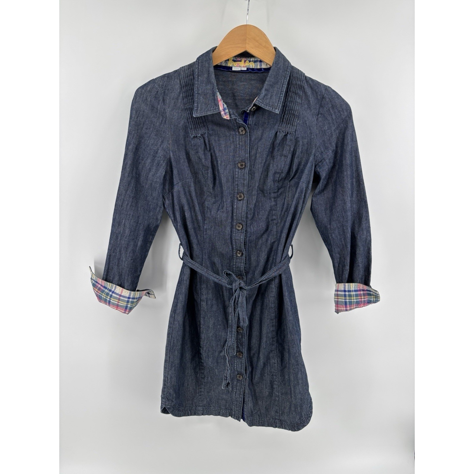 Boden Denim Chambray Button Front Belted Dress Women Us 4r Preppy Lagenlook